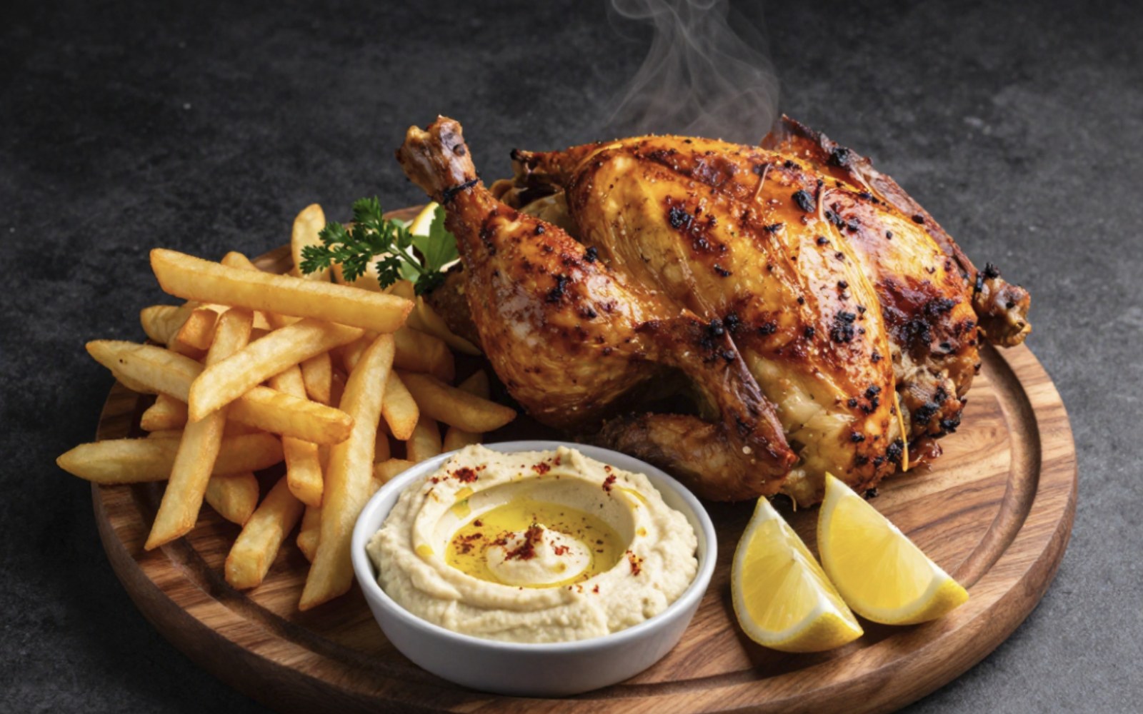 Flame grilled Grillio chicken with fries